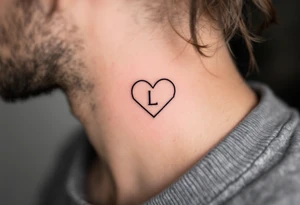 A thin-line geometric heart with a small, understated letter "L" placed subtly inside, for a sleek and contemporary look. tattoo idea