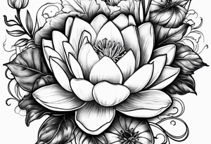 Larkspur and water lily with stems tied with ribbon tattoo idea