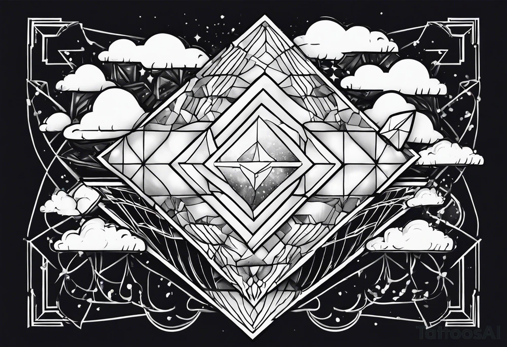 Make me a tattoo that says snvckz the jeweler with clouds and drippy diamonds tattoo idea