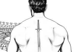 gladiator from behind near an arena with a short sword in his hand tattoo idea