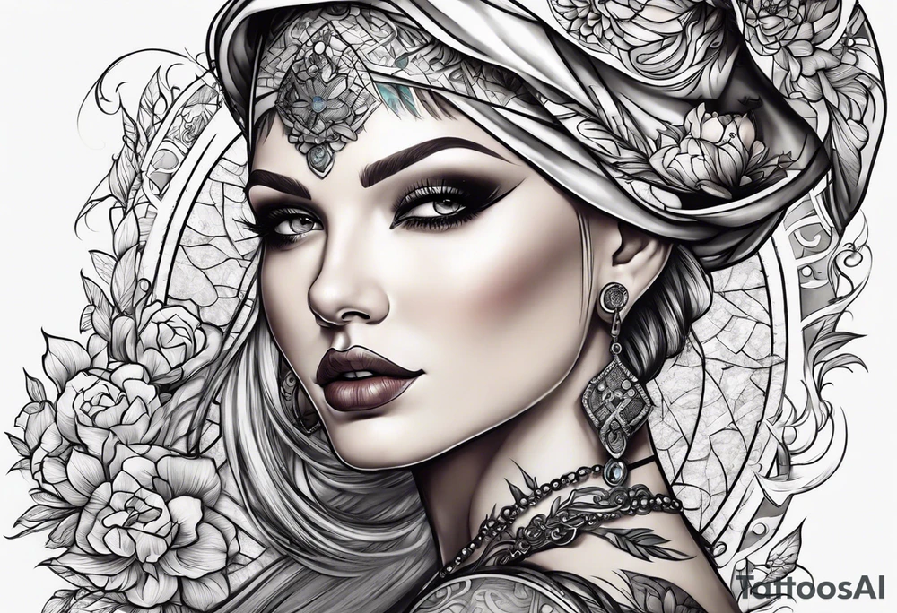 Bald woman tattoo idea