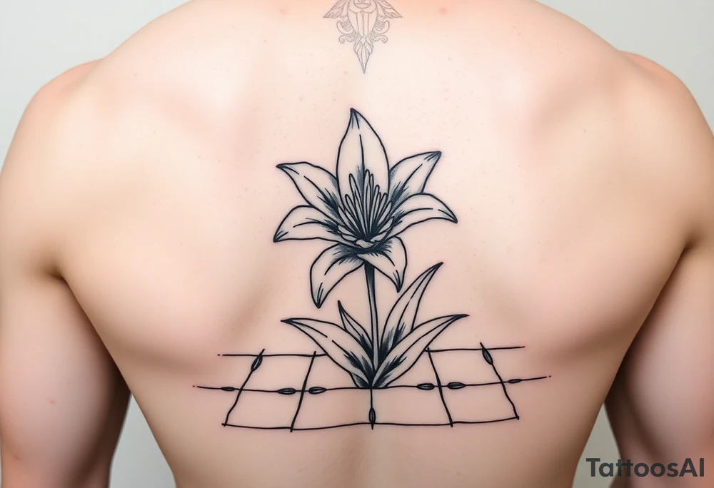 bathroom with lily coming up out of tile floor tattoo idea