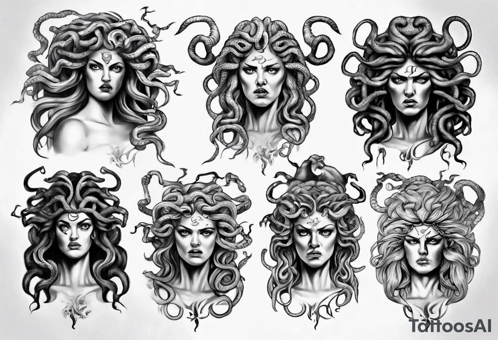 realistic angry medusa greek mythology tattoo idea