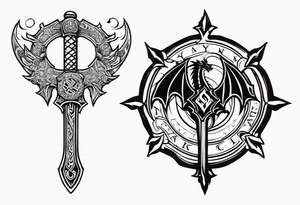 Valhalla sword shield dragon axe tattoo idea