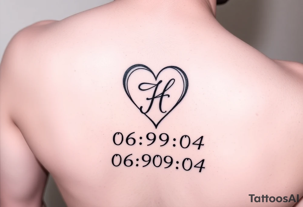 06/09/04 under the date is a heart inside the heart is a letter H in cursive on the lower back waist tattoo idea