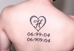 06/09/04 under the date is a heart inside the heart is a letter H in cursive on the lower back waist tattoo idea