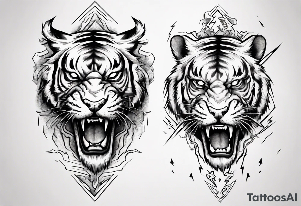 A thunder god tiger forearm tattoo, with lightning filling the area tattoo idea