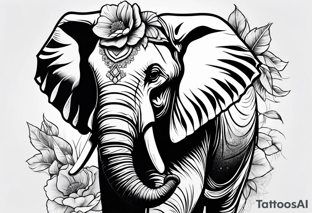 elephant with flowers tattoo idea