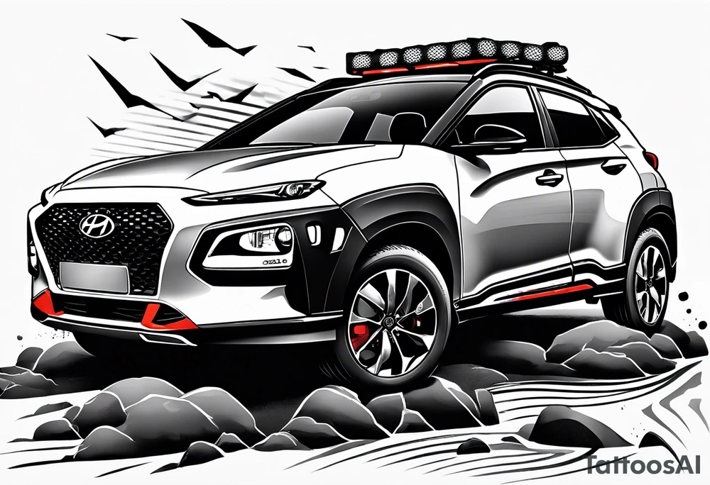 hyundai kona rally with lightning bolts tattoo idea