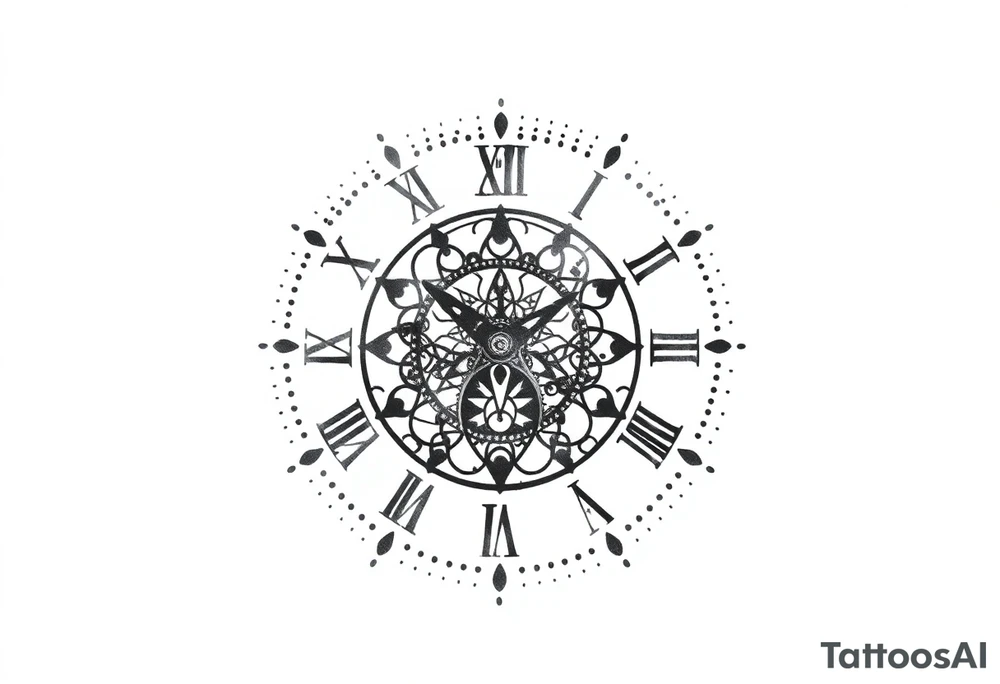 vintage roman numerals within ornate clockwork mechanism tattoo idea