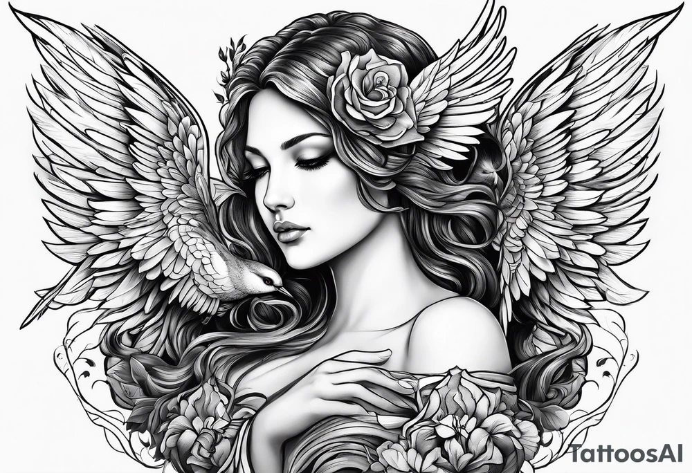 Angel with hummingbird tattoo idea