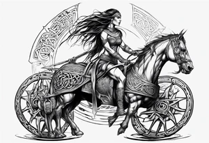 Celtic style female warrior in front on chariot tattoo idea
