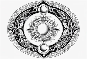 Please make me a sternum tattoo for a woman with the following details 
Mesoamerican themes like the sun and moon 
Ouroboros snake wrapped around an Orphic egg tattoo idea