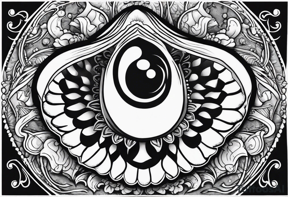 Small open oyster with a small world on the inside tattoo idea