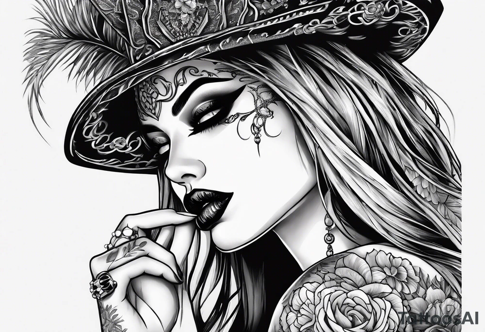 Horror women’s fingers with nails are on the half of her face tattoo idea