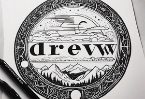 I want the name "Drew" with a space background tattoo idea