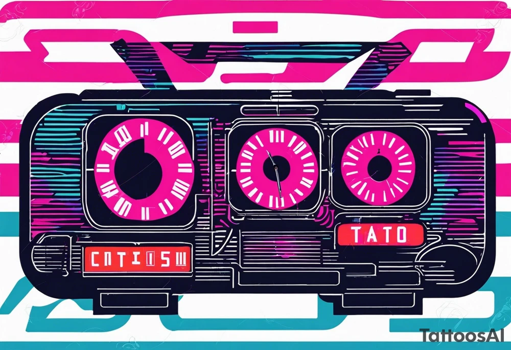 retrowave digital alarm clock tattoo idea