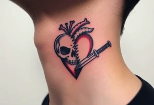 A broken heart with a shadow skull and a knife showing no remorse with all my pains in my life tattoo idea