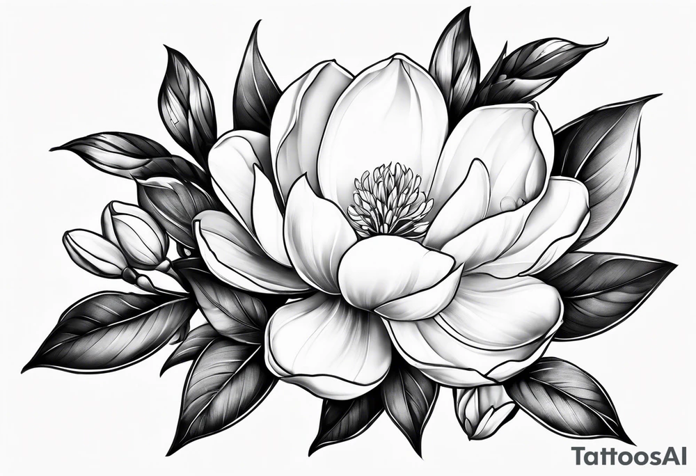 Full sleeve design with magnolia flowers tattoo idea
