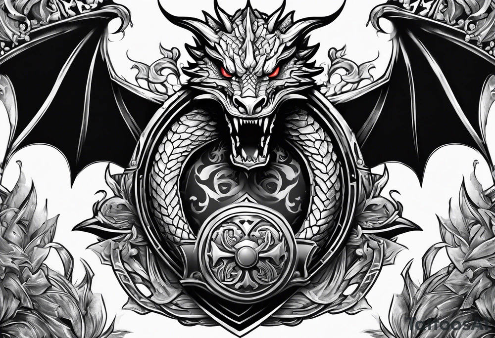 Valhalla sword shield dragon axe tattoo idea