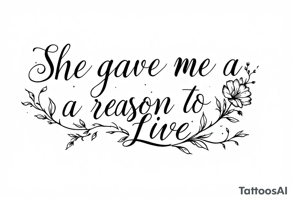 "She gave me a reason to live"  as the stem blooming into a flower tattoo idea