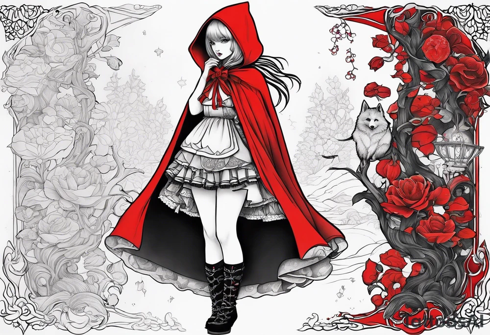 Red riding hood full thigh tattoo tattoo idea
