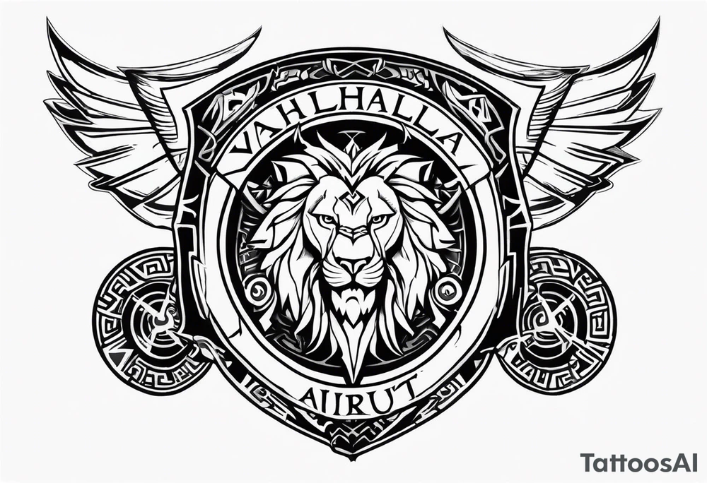 Valhalla sword shield dragon axe Valknut tribal lion tattoo idea