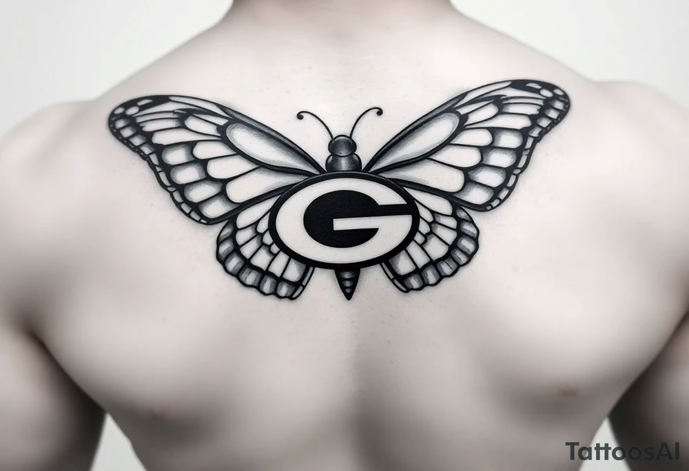 Butterfly with green bay packers logo tattoo idea