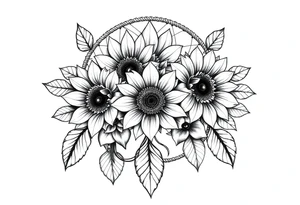 Sunflowers and roses dreamcatcher tattoo idea