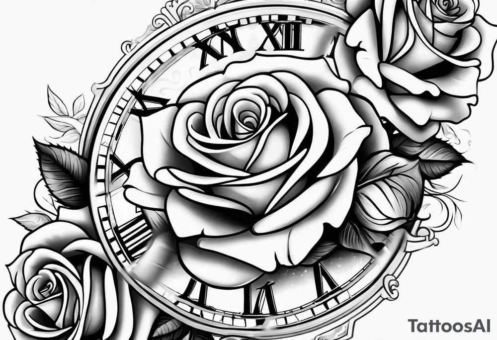 Roses and clock tattoo idea