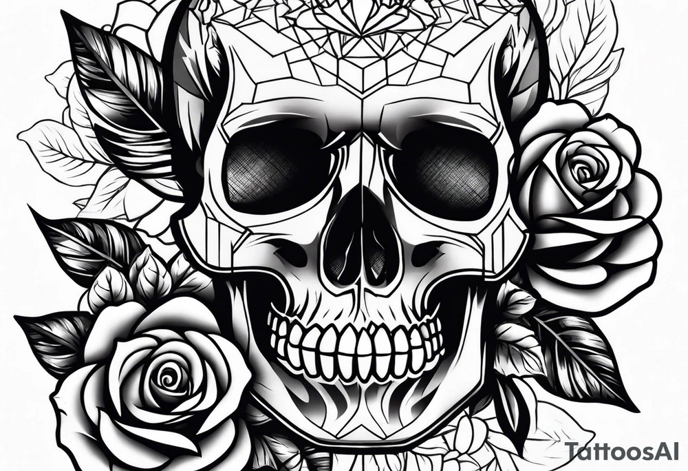 skull and roses tattoo idea