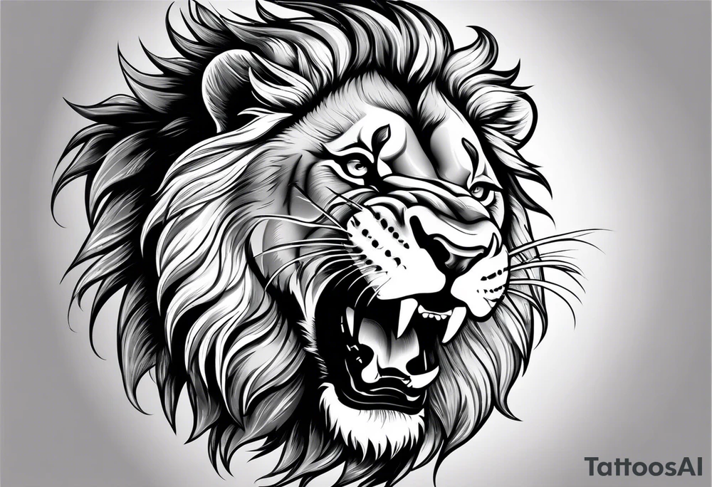 A lion roaring showing its beautiful teeth tattoo idea