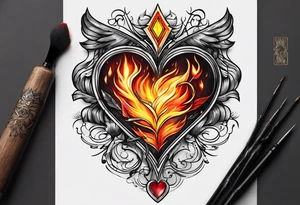 Heart on fire with an arrow shot through it. Showcasing things were difficult between me and my husband and how we are separating our paths tattoo idea