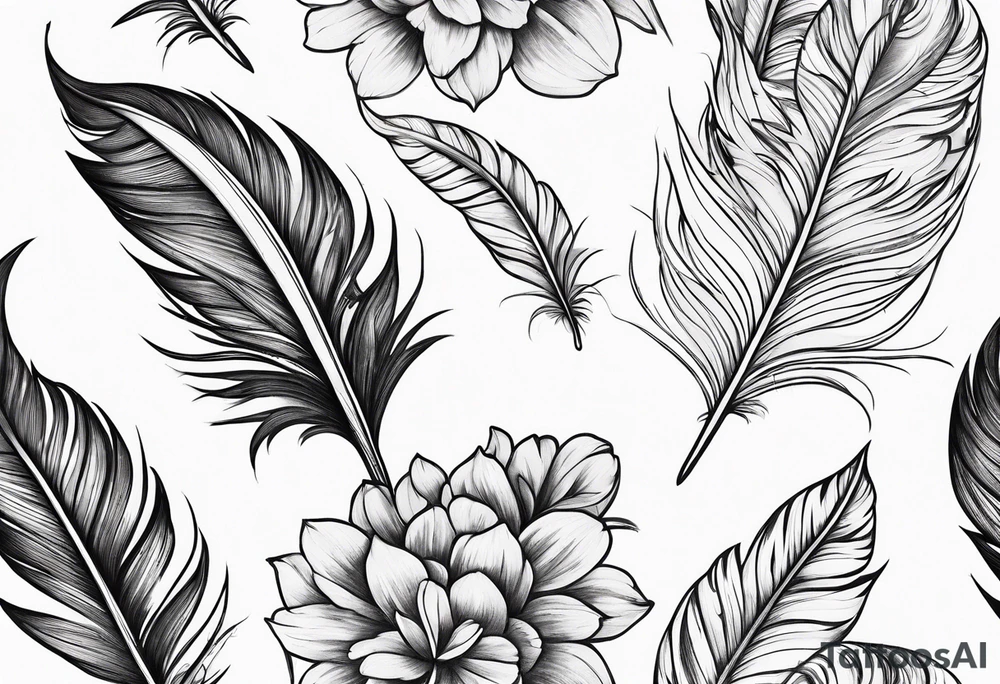 Floral feather tattoo idea