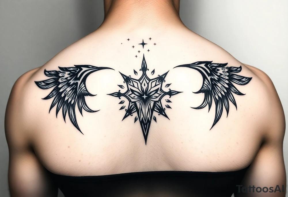 Symetrical upper chest tattoo, dark, animal icelandic symbols, bigest tattoo idea