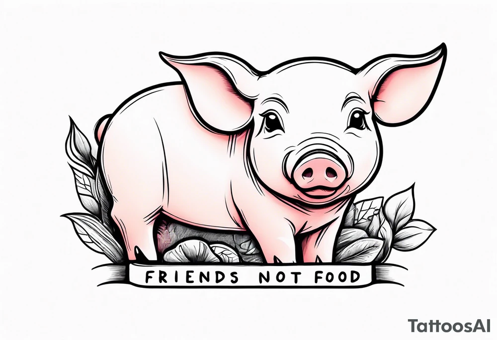 cute piglet.
with text: "friends not food" tattoo idea