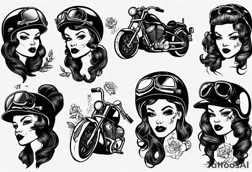 Pinup doll biker girl tattoo idea