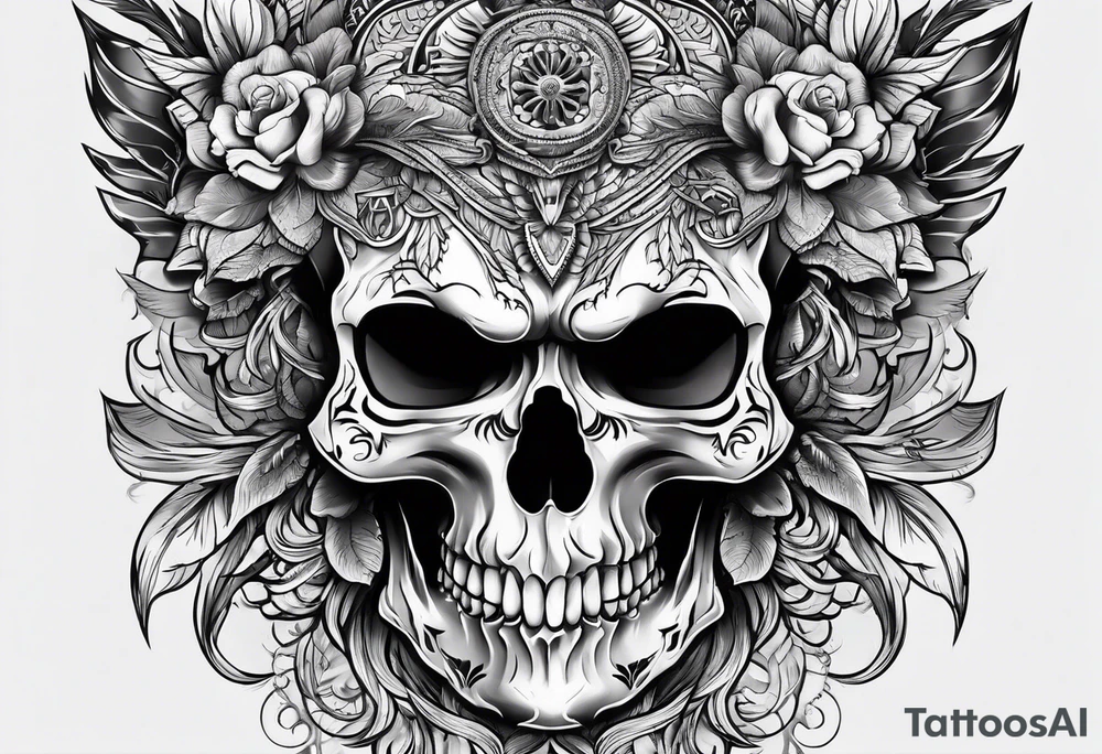 skull with wolf head on top tattoo idea