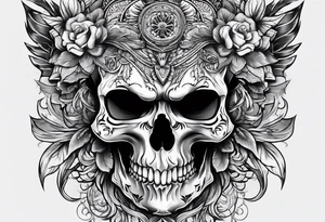 skull with wolf head on top tattoo idea