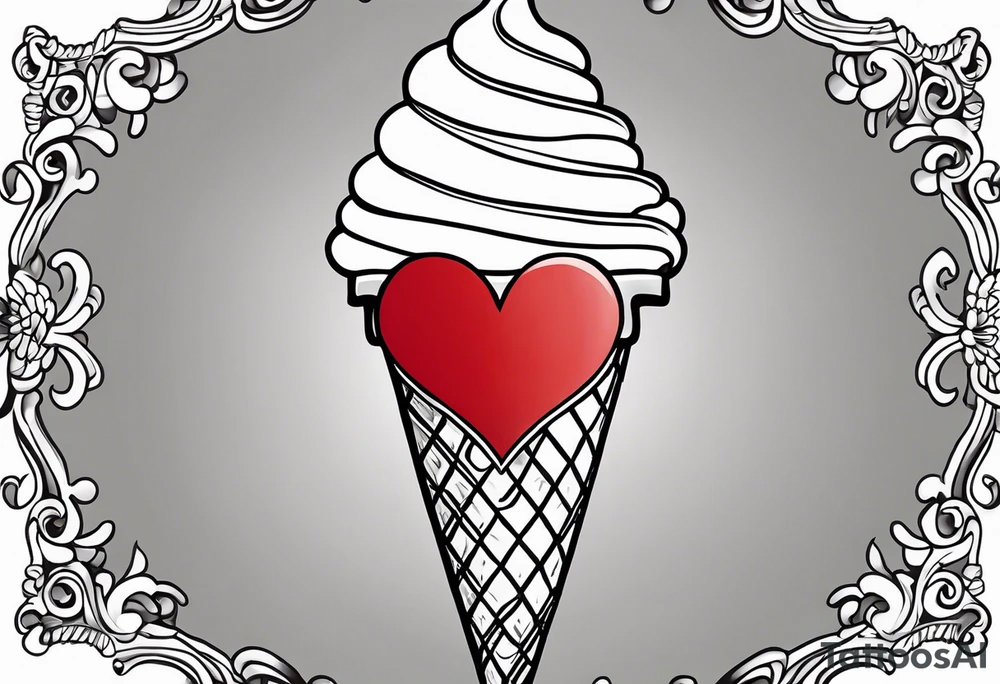 sketch chocolate chip ice cream cone with one red heart tattoo idea