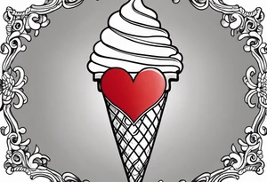 sketch chocolate chip ice cream cone with one red heart tattoo idea