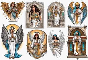 Middle Eastern Angel on a balcony tattoo idea