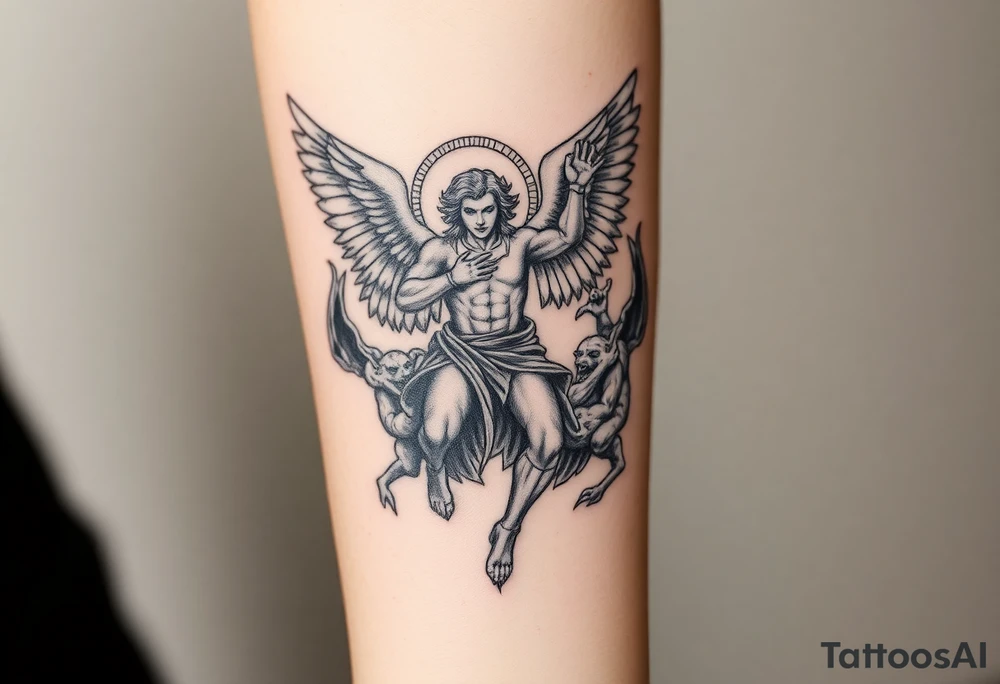 Michael the archangel fighting demons tattoo idea
