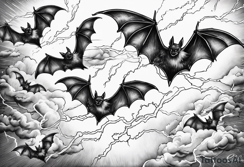 7 bats going through lightning tattoo idea
