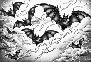 7 bats going through lightning tattoo idea