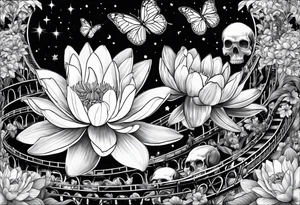 roller coaster track, water lily, daffodils, space and stars, skulls tattoo idea