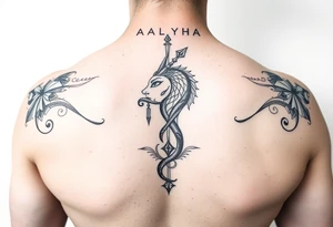 name is Aalyha, zodiac aquarius, white an black realistic thig tattoo idea