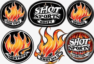 hockey puck with flames on it's side that says "SHOT SPORTS" tattoo idea