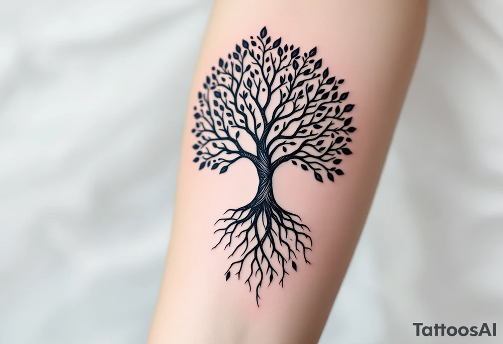 mystical tree of life with cosmic roots and celestial branches tattoo idea