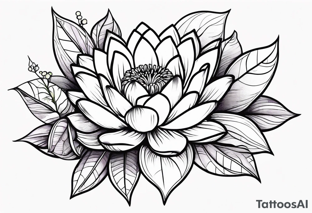 single flower bouquet with 1 violet, 1 water lilly, and 1 holly tattoo idea